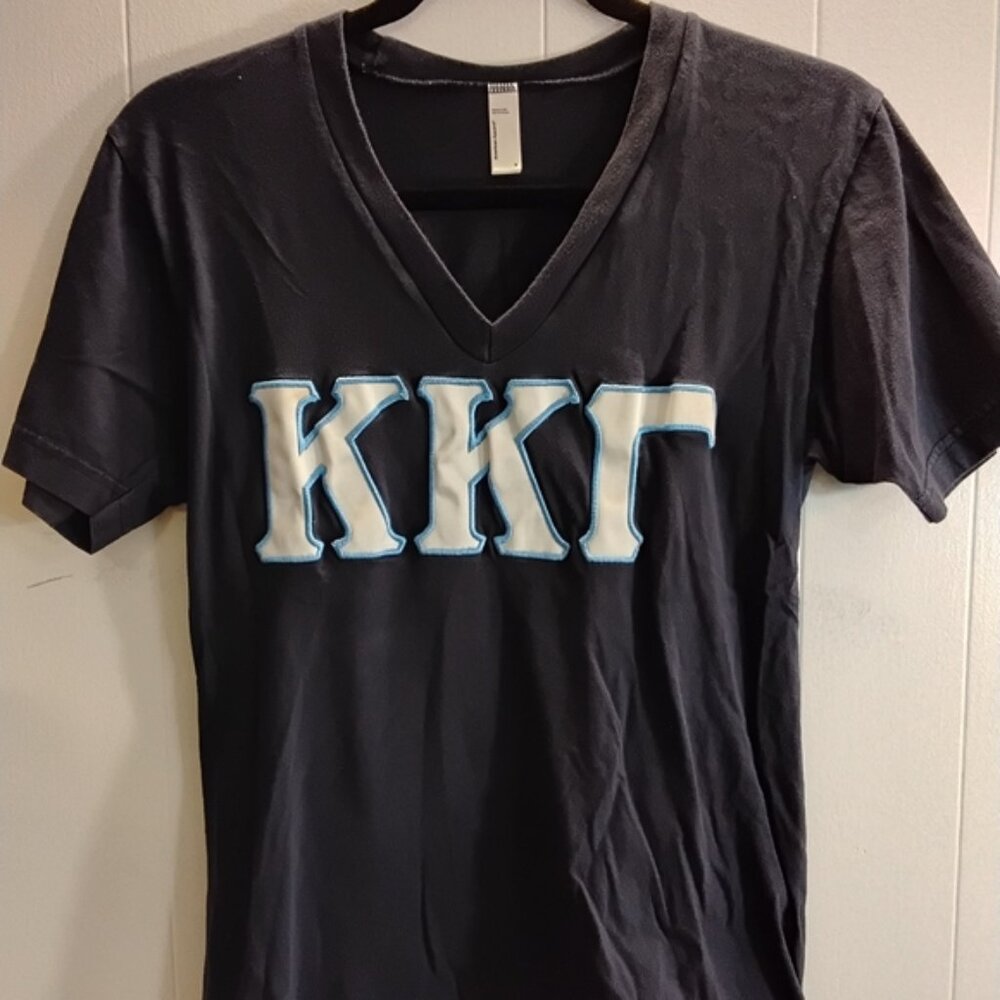 Black V-Neck T-Shirt with Greek Letters